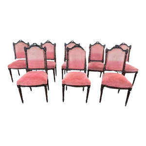 19th Century Set of Eight Antique French Louis XVI Walnut Style Dining Chairs