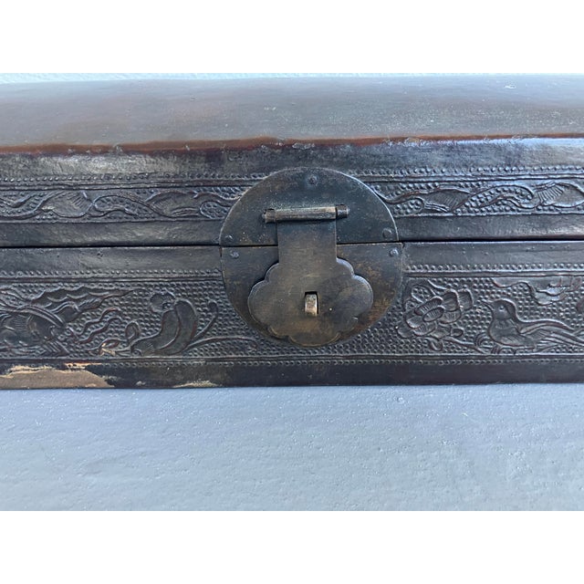 Brown Antique Chinese Leather Document Case For Sale - Image 8 of 11