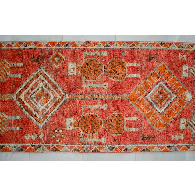 Antique Style Orange Runner Rug, Hand Knotted Turkish Carpet, 3x12 Vintage Area Rug, Rare Alien Motif Decor, Organic Modern Rug For Sale - Image 12 of 16
