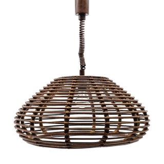 French Provincial Handmade Adjustable Rattan Pendant Lamp, 1960s For Sale