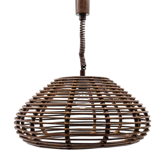 French Provincial Handmade Adjustable Rattan Pendant Lamp, 1960s For Sale