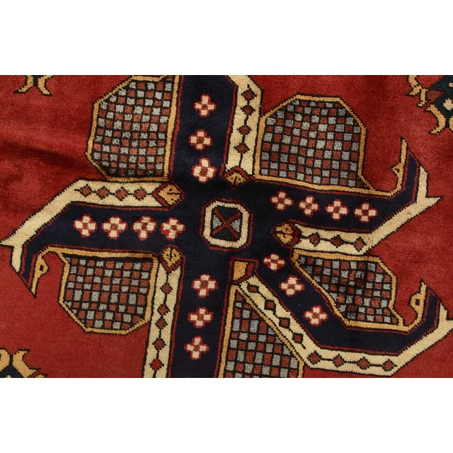 Textile Karajeh Runner 4’8” X 11’5” Red Wool Vintage Tribal Hand-Knotted Oriental Rug For Sale - Image 7 of 14