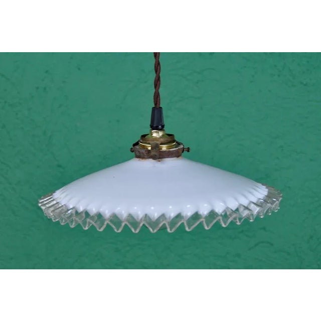 White Opaline Lamp with Flyers, 1930s, in Very Good conditions. Designed 1920 to 1949 Up to 250V (Europe/UK Standard).The...