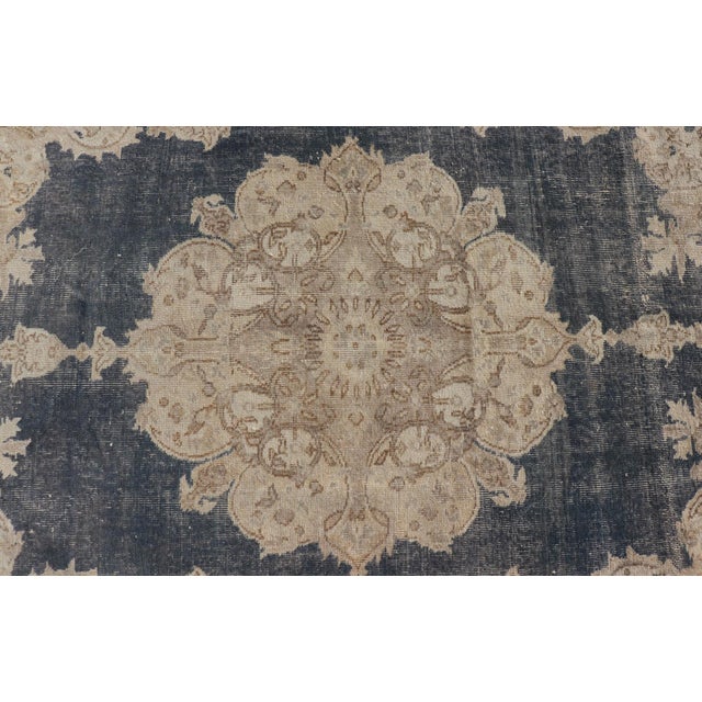 Distressed Turkish Carpet With Floral Design in Blue, Tan, Taupe, and Cream 5'2 X 8'5 For Sale - Image 4 of 10
