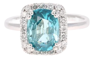 4.28 Carat Blue Zircon Diamond 14 Karat White Gold Ring, Size 7