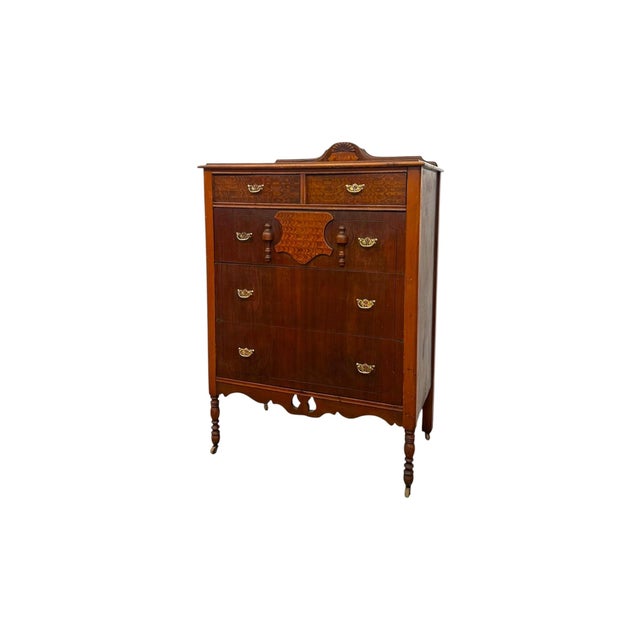 Mid-Century Modern Vintage 5-Drawer Tallboy Dresser – Vintage Chest of Drawers With Dovetail Joinery and Casters. For Sale - Image 3 of 9