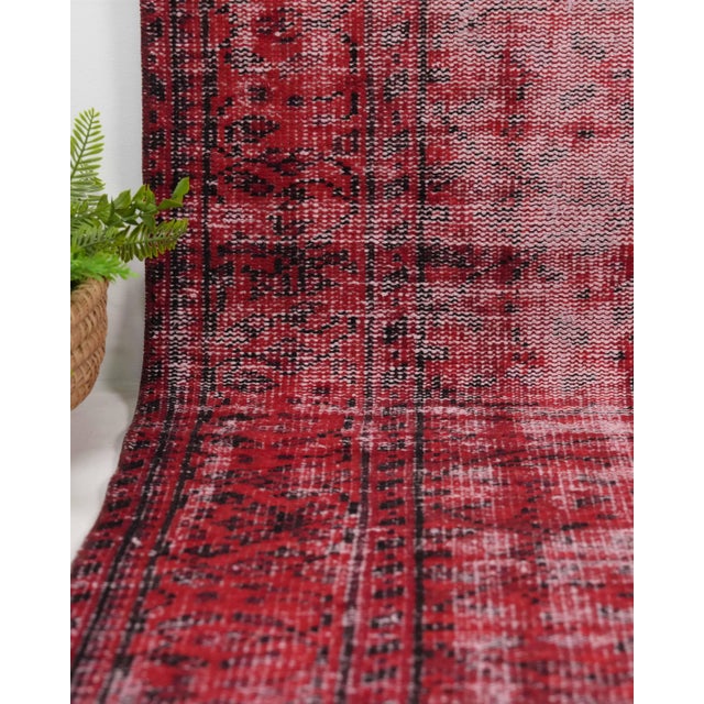 1970s Vintage Turkish Oushak Handmade Wool Cotton Red Area Rug For Sale - Image 4 of 11