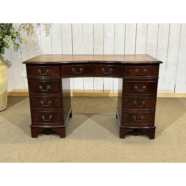 English Mahogany Desk with Drawers and Leather Top, 1950s For Sale - Image 16 of 16