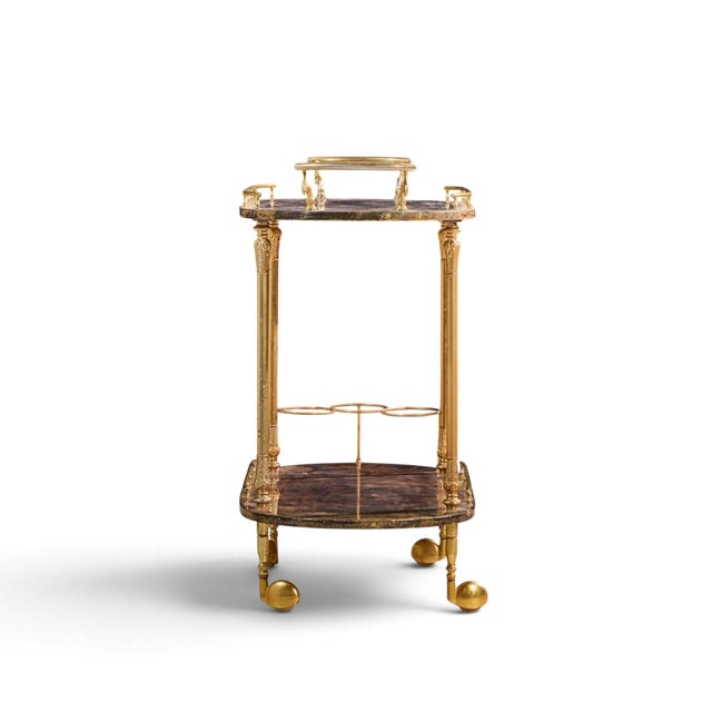 Aldo Tura Aldo Tura Mid Century Italian Lacquered Goatskin and Brass Bar Cart For Sale - Image 4 of 10