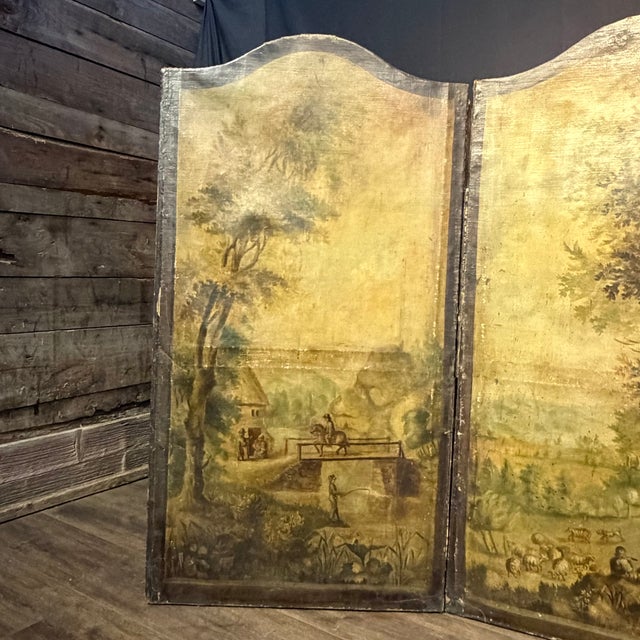 Antique French Painted Screen Depicting Three Figural Landscape Scenes For Sale - Image 4 of 15