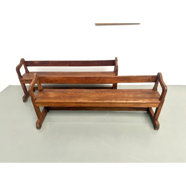 Vintage Oak Community Benches, 1950s, Set of 2 For Sale - Image 4 of 18