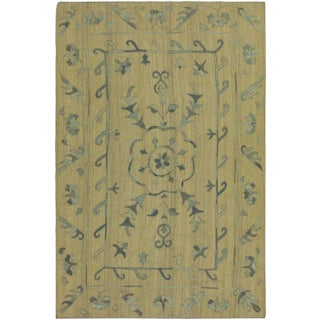 1990s Tribal Embroidered Ikat Kilim Gray/Blue Wool Rug- 5'10 X 7'10 For Sale