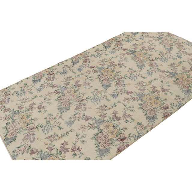 Hand Knotted in wool circa 1960-1970, this 5x8 vintage Zeki Múren rug features a unique play of Art Deco and mid-century...