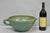 Vintage Primitive Green Glazed Ceramic Pottery Large Mixing Bowl with Handle and Ridged Interior. Circa Mid 20th Century....