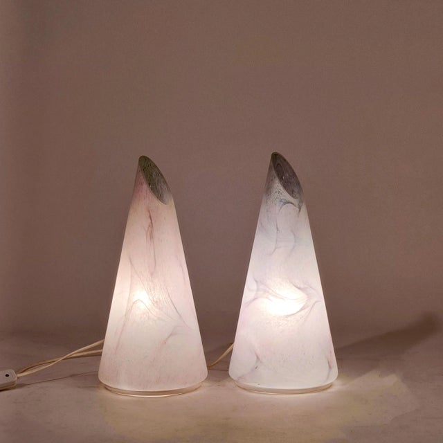 Glass Italian Murano Glass Table Lamps in the style of Vistosi Murano, 1980s, Set of 2 For Sale - Image 7 of 12