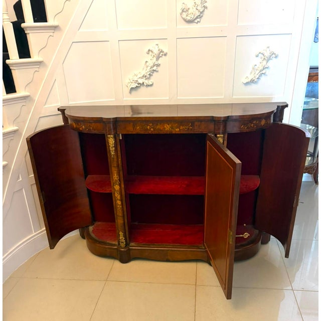 Antique Victorian Burr Walnut Sideboard Cabinet with Floral Marquetry Credenza, 1850 For Sale - Image 3 of 18