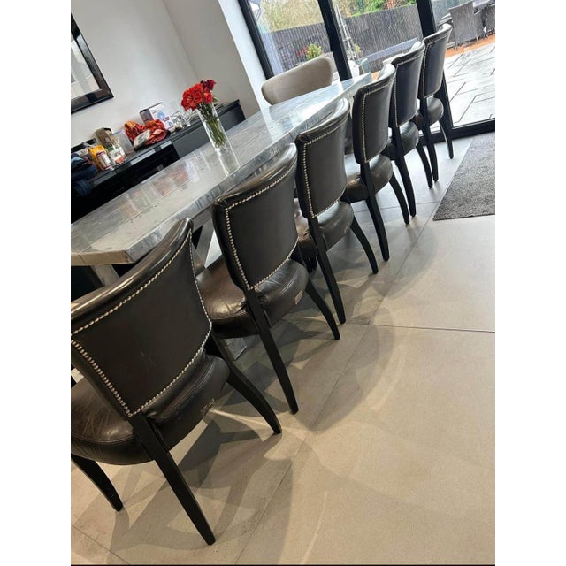 Boston Dining Table and Dark Brown Leather Velvet Studded Chairs from Timothy Oulton, 2010s, Set of 9 For Sale - Image 4 of 9