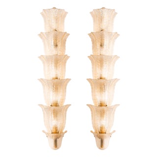 Mid-Century Modern Italian Floral Translucent Murano Glass Sconces, 2010s, Set of 2 For Sale
