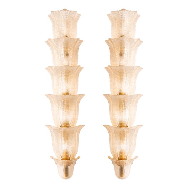 Mid-Century Modern Italian Floral Translucent Murano Glass Sconces, 2010s, Set of 2 For Sale
