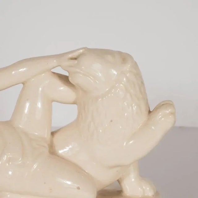 Art Deco Art Deco Ceramic Book Ends Featuring Lion and Nude Female Figure For Sale - Image 3 of 11