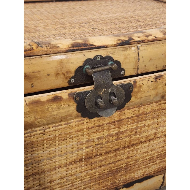 Mid Century Asian Bamboo & Rattan Trunk For Sale - Image 12 of 16