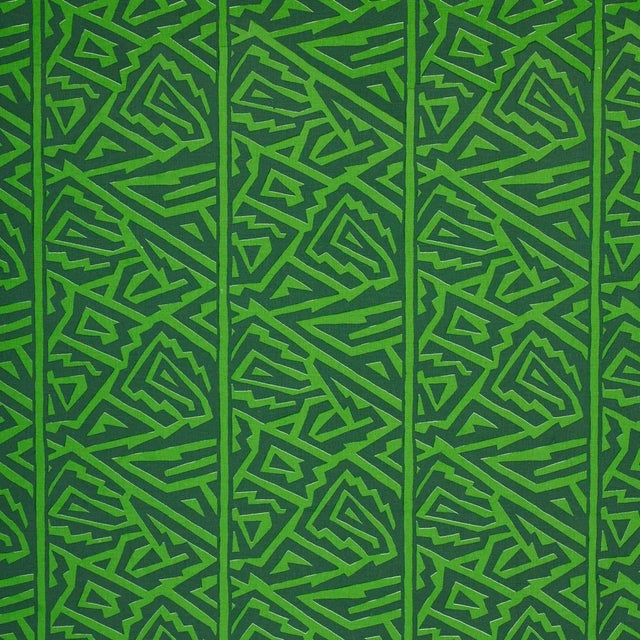 Sample - Schumacher X David Kaihoi Jagged Maze Fabric in Green For Sale