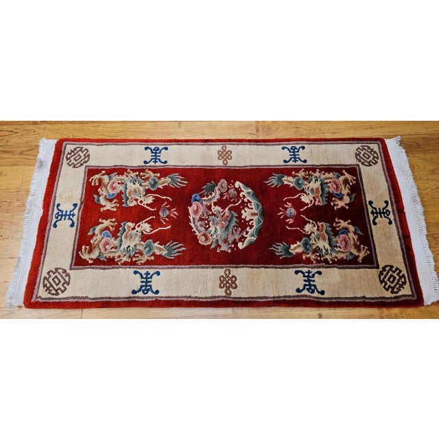Vintage Chinese Art Deco Hand-Knotted Rug, Floral Motif, Wool, 1900s, 3' x 5' For Sale - Image 4 of 13