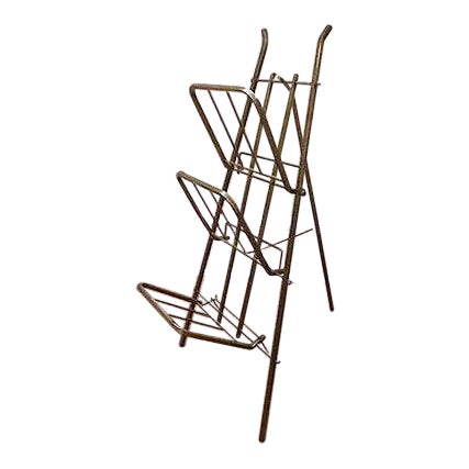 Mid Century Vintage Italian Brass Folding Collapsible Easel Magazine Stand For Sale