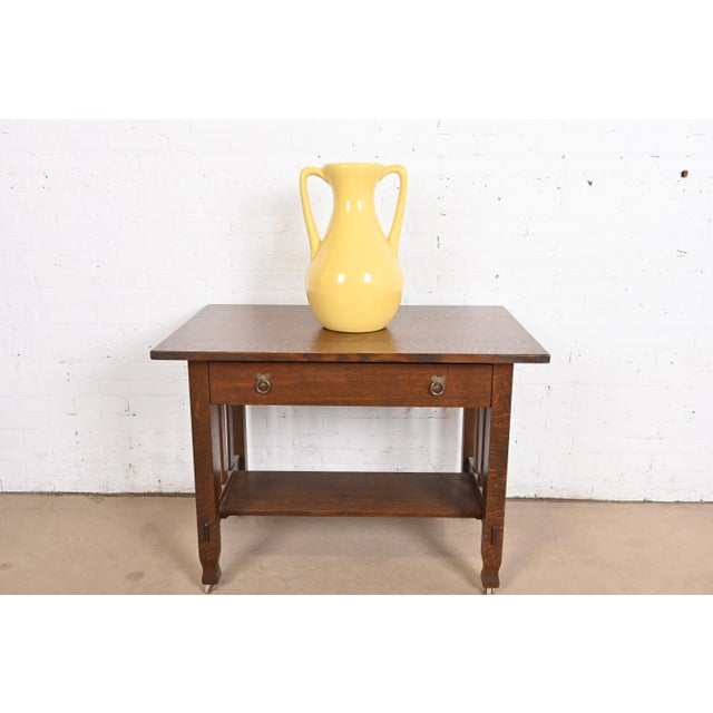 Robinson Ransbottom of Roseville Arts & Crafts Large Yellow Glazed Handled Art Pottery Jug or Vase, 1930s For Sale - Image 10 of 12