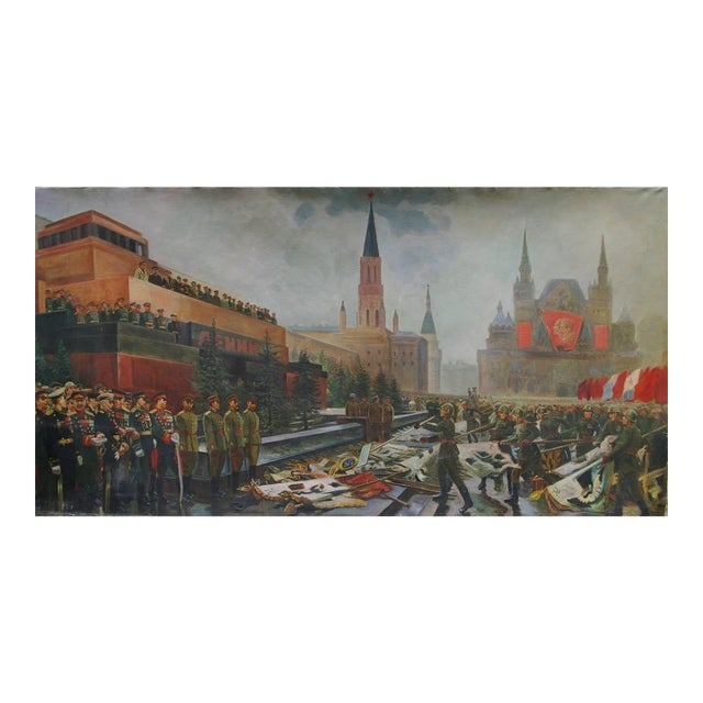 Soviet Parade Oil Painting, Original Socialist Realism Art, 1960s 154-290 For Sale