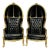 Balloon Chair French Style Black Leather High-Back Canopy Lacquer Chair Set of 2 For Sale