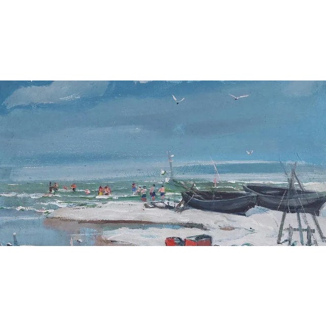 Modern Voldemars Milgravis, On the Beach, 1976, Mixed Media on Cardboard For Sale - Image 3 of 5