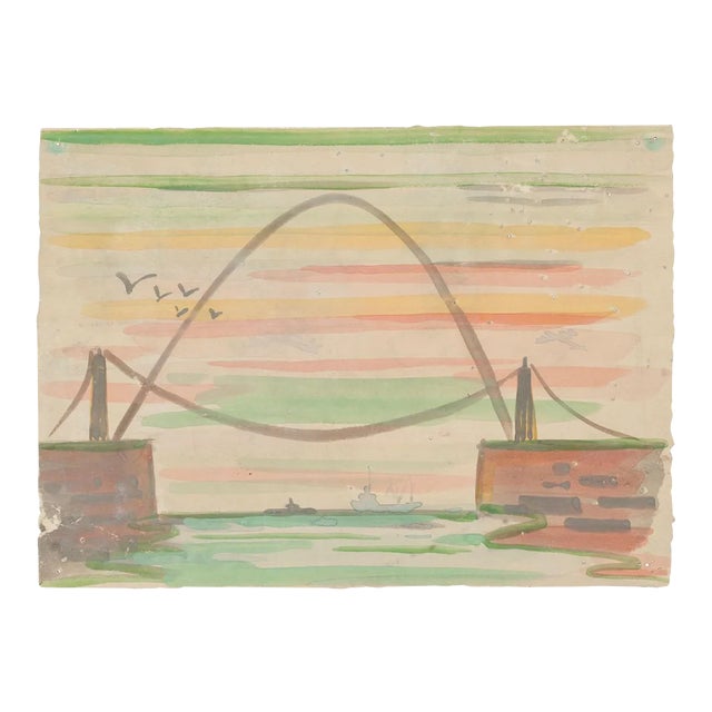 Marine Landscape - Original Watercolor on Paper by Jean Delpech - 1960s 1960s For Sale