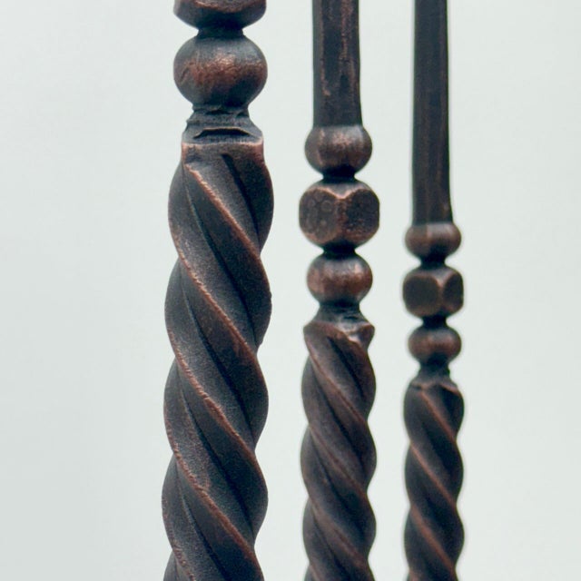 Metal Hand Forged Iron Candelabra Set of 3 (93-113cm) Antique Copper Finish Barley Twist Stem with Deep Cylindrical Cups For Sale - Image 7 of 9