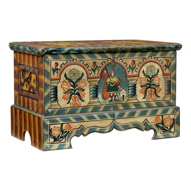 Antique Alpine Region Hand Painted Marriage Chest, 1890 For Sale