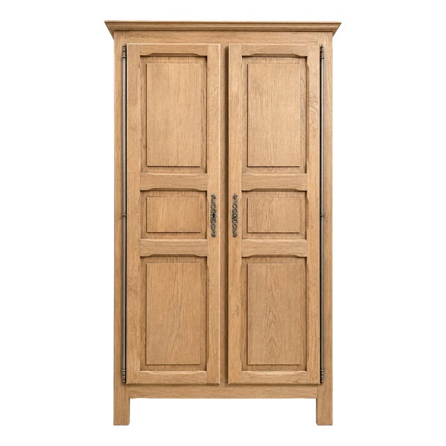 Classic Provincial Oak Sandblasted Two-Door Wardrobe, 1890s For Sale