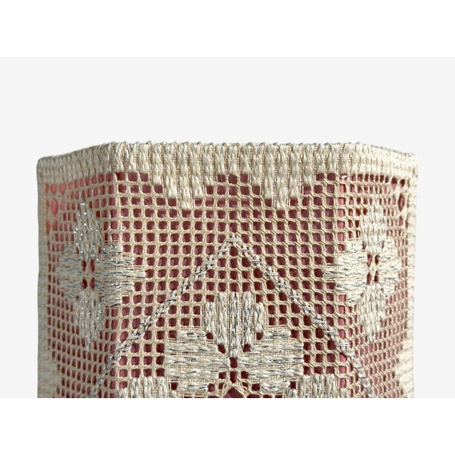 Textile Swedish Modern, Wall Sconces, Pink and White Crocheted Fabric, Sweden, 1970s For Sale - Image 7 of 8