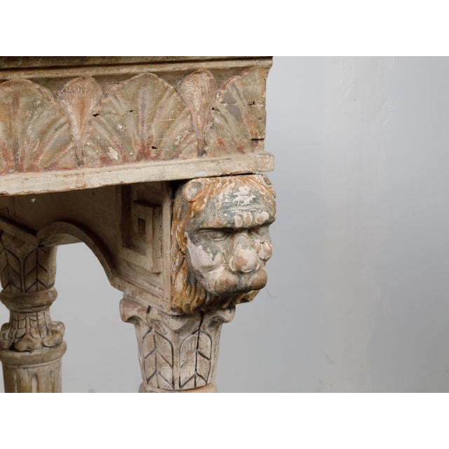 Italian 18th Century Console Table with Carved Lion Heads and Papyrus Capitals For Sale - Image 9 of 12