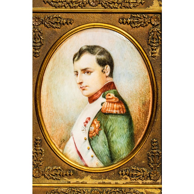 Ornate French Empire Style Antique Metal Frame Napoleon Portrait Miniature Painting Home Decor For Sale - Image 4 of 17