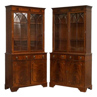 Georgian Display Cabinets with Brass Lion Handles, Set of 2 For Sale