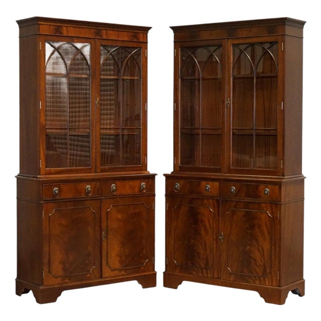 Georgian Display Cabinets with Brass Lion Handles, Set of 2 For Sale