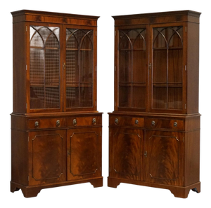 Georgian Display Cabinets with Brass Lion Handles, Set of 2