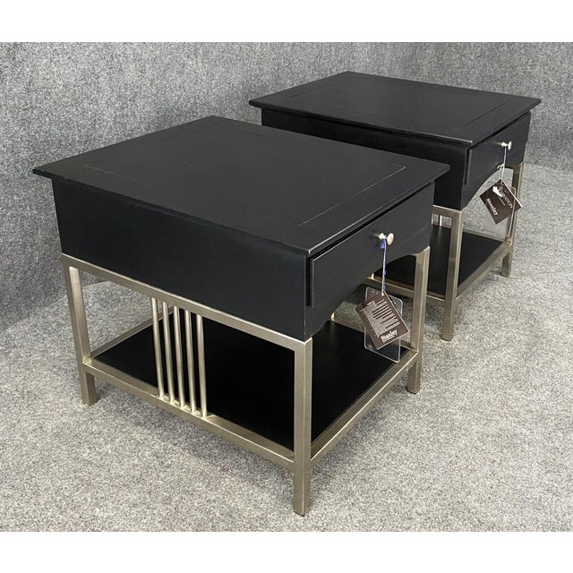 Contemporary Pair of Stanley Side Table With Stainless Bases For Sale - Image 3 of 15