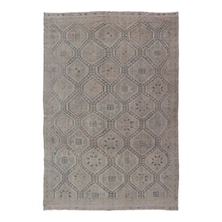 Vintage Turkish Embroidered Rug With Geometric Diamond Design in Green, 6'5 X 10 For Sale