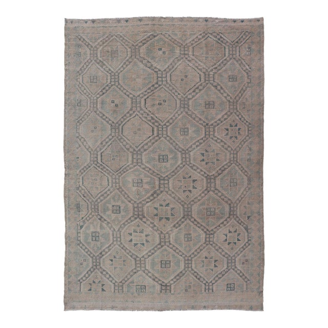 Vintage Turkish Embroidered Rug With Geometric Diamond Design in Green, 6'5 X 10 For Sale