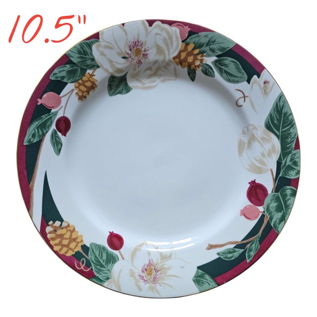 Farmhouse Vintage Magnolia by Tienshan Fine China Dinner Plate 10.5 Inch - Set of 11 For Sale - Image 3 of 12