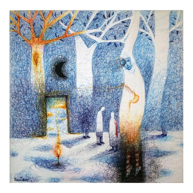 Keziat, My Stomach, Ink and Oil Pastel on Canvas, 2020 For Sale