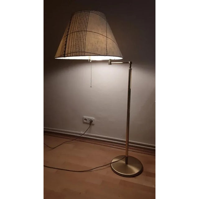 Gold Vintage German Height-Adjustable Swivel Floor Lamp in Brass with Handmade Fabric Shade from Holtkötter For Sale - Image 8 of 11