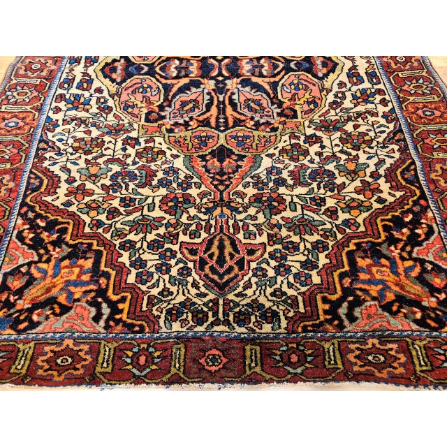 19th Century Persian Farahan Rug, Hand-Knotted Wool, Floral Pattern, Tan & Navy, 4x5 For Sale - Image 11 of 16