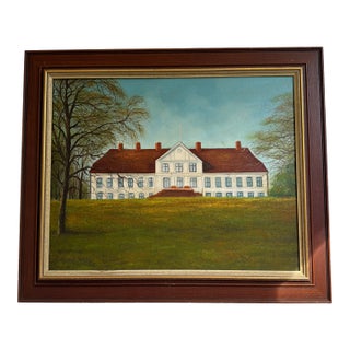 Danish Manor House, Framed Oil on Canvas For Sale